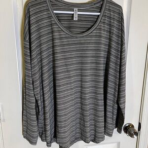Athleta Black and White Striped Long Sleeve Top